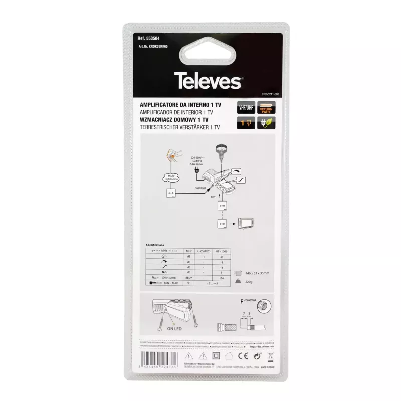 TV-Signalverstärker Televes 553504 88 - 1006 MHz F-Anschluss AC 220 - 230 V