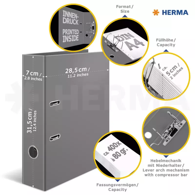 Ringbuch HERMA 7016 A4 Schwarz Grau D-Ring-Ablage