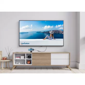 Manhattan USB-C Dock/Hub, Ports (x3): HDMI, USB-A und USB-C, mit Power Delivery (100W) zum USB-C-Port (Hinweis: zusätzliches USB-C-Netzteil und USB-C-Kabel erforderlich), Universal für alle Geräte, Kabel 10 cm, Schwarz, Drei Jahre Garantie