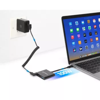 Manhattan USB-C Dock/Hub, Ports (x3): HDMI, USB-A und USB-C, mit Power Delivery (100W) zum USB-C-Port (Hinweis: zusätzliches USB-C-Netzteil und USB-C-Kabel erforderlich), Universal für alle Geräte, Kabel 10 cm, Schwarz, Drei Jahre Garantie