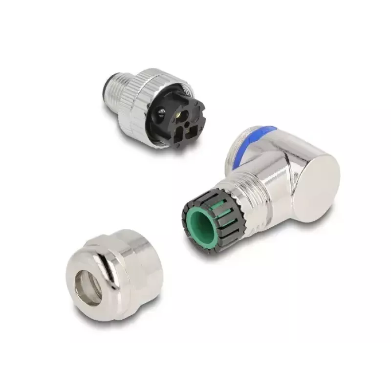 DeLOCK M12 Steckverbinder A-kodiert 3-polig Stecker 90° gewinkelt Metall