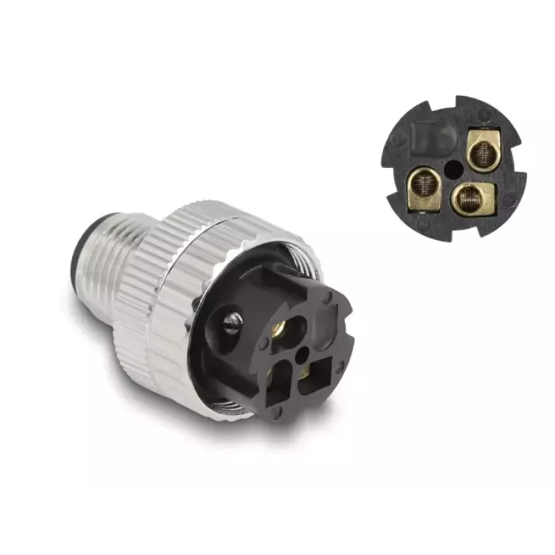 DeLOCK M12 Steckverbinder A-kodiert 3-polig Stecker 90° gewinkelt Metall