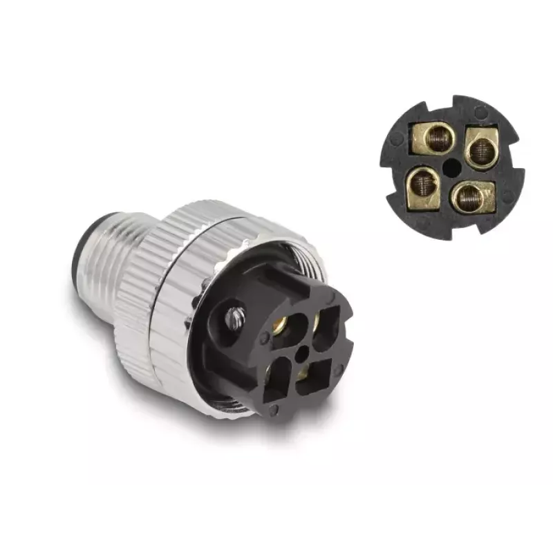 DeLOCK M12 Steckverbinder A-kodiert 4-polig Stecker 90° abgewinkelt Metall