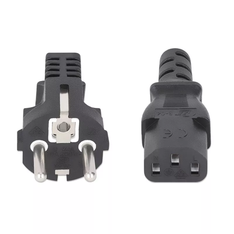 Manhattan Netzkabel, Euro 2-poliger Stecker (CEE 7/4 Schuko) auf C13 Buchse (Kaltgerätekabel), 5m, 10A, Schwarz, lebenslange Garantie