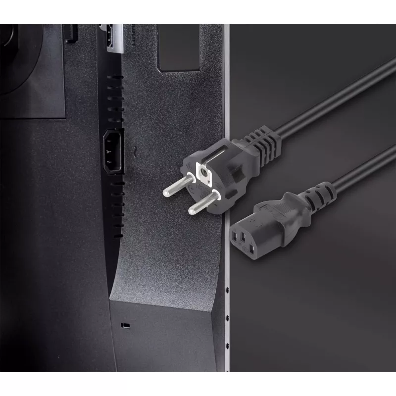 Manhattan Netzkabel, Euro 2-poliger Stecker (CEE 7/4 Schuko) auf C13 Buchse (Kaltgerätekabel), 5m, 10A, Schwarz, lebenslange Garantie