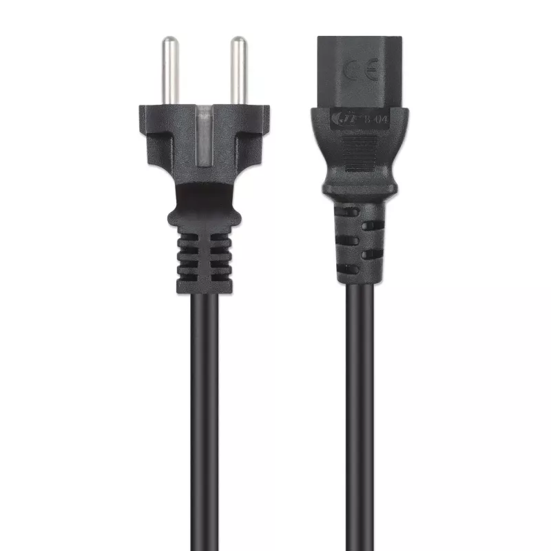 Manhattan Netzkabel, Euro-Stecker 2-polig (CEE 7/4 Schuko) auf C13 Buchse (Kaltgerätestecker), 3 m, 10 A, Schwarz, lebenslange Garantie
