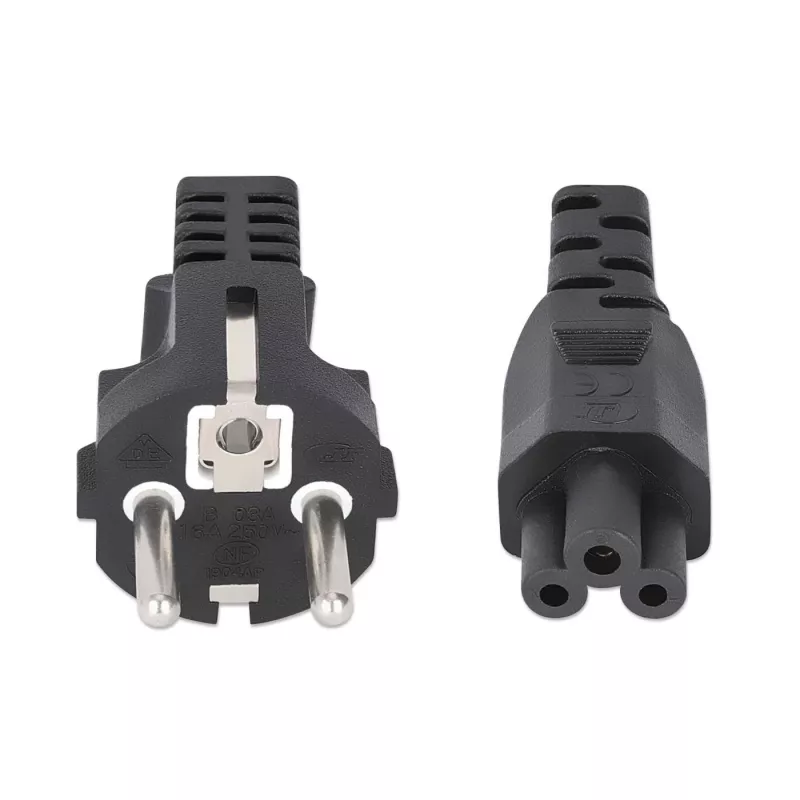 Manhattan Netzkabel, Euro 2-polig (CEE 7/4 Schuko) Stecker auf C5 Buchse (Kleeblatt/Dreieck), 3 m, 2,5 A, Blei, lebenslange Garantie