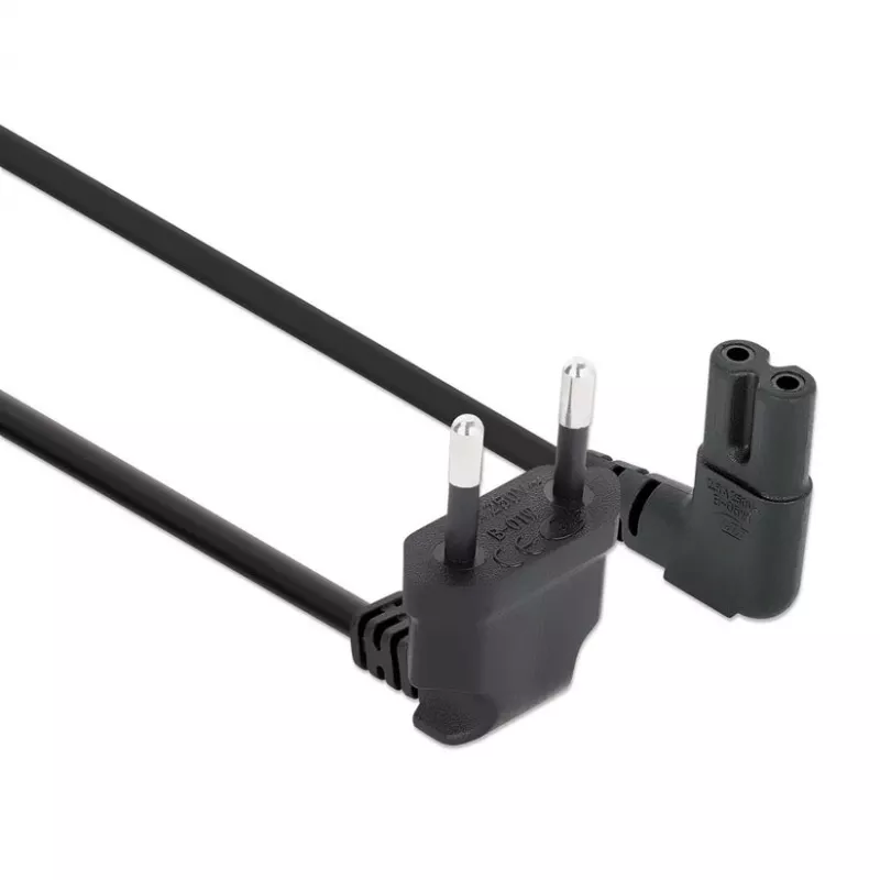 Manhattan Netzkabel (gewinkelt), Euro 2-Pin (CEE 7/16 Euro 8) Stecker auf C7 Buchse (Achterkabel), 2m, 2,3A, Schwarz, Blei, Lebenslange Garantie