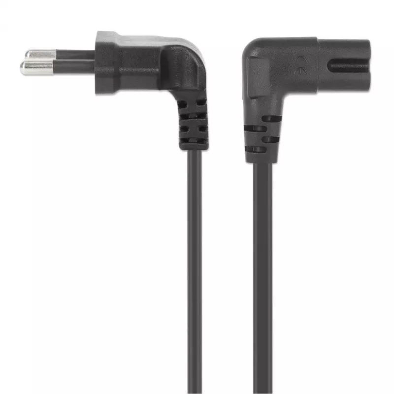 Manhattan Netzkabel (gewinkelt), Euro 2-Pin (CEE 7/16 Euro 8) Stecker auf C7 Buchse (Achterkabel), 2m, 2,3A, Schwarz, Blei, Lebenslange Garantie