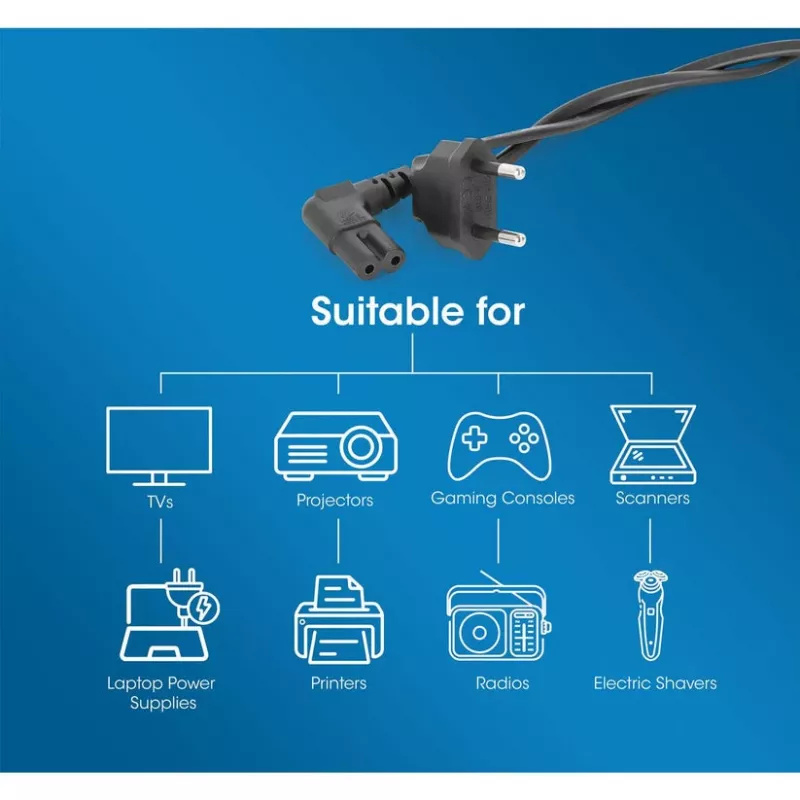 Manhattan Netzkabel (gewinkelt), Euro-2-polig (CEE 7/16 Euro 8) Stecker auf C7 Buchse (Figure-8), 3m, 2,3A, Schwarz, Blei, Lebenslange Garantie