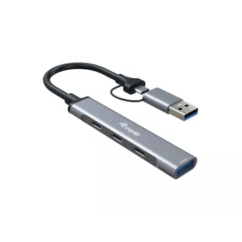 USB 3.2 Gen 1 4-Port Hub EQUIP — 3× USB‑C + 1× USB‑A, 5 Gbit/s, Aluminium, grau