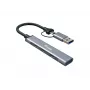 USB 3.2 Gen 1 4-Port Hub EQUIP — 3× USB‑C + 1× USB‑A, 5 Gbit/s, Aluminium, grau
