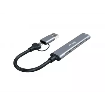 USB 3.2 Gen 1 4-Port Hub EQUIP — 3× USB‑C + 1× USB‑A, 5 Gbit/s, Aluminium, grau