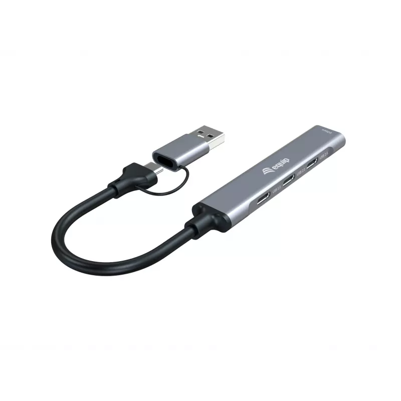 USB 3.2 Gen 1 4-Port Hub EQUIP — 3× USB‑C + 1× USB‑A, 5 Gbit/s, Aluminium, grau