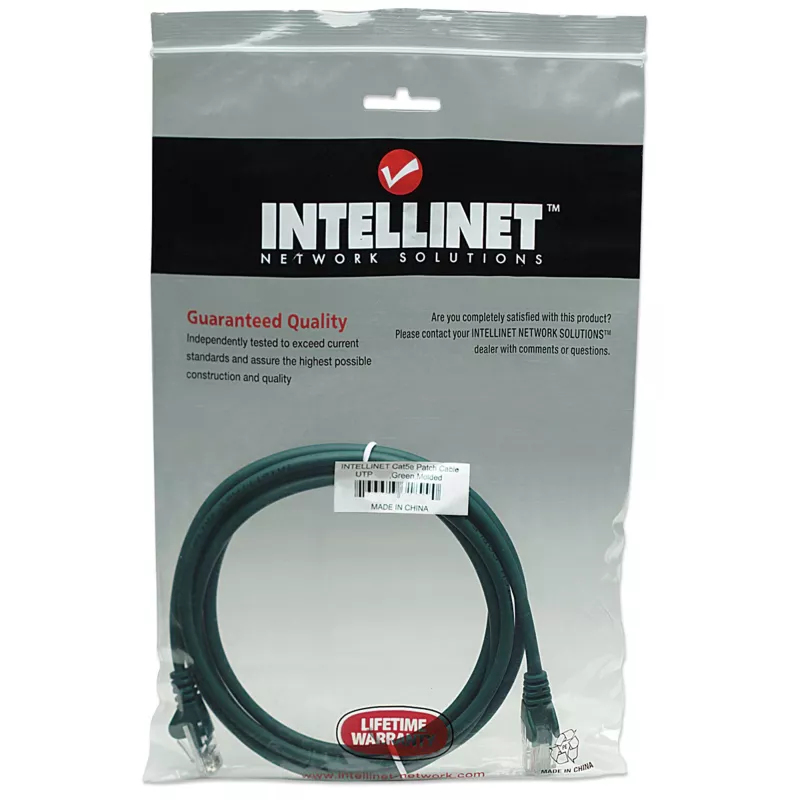 Intellinet Netzwerk-Patchkabel, Cat5e, 15 m, Grün, CCA, U/UTP, PVC, RJ45, vergoldete Kontakte, rastnasenschutz, Knickschutztülle, Lebenslange Garantie