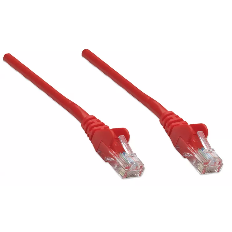 Intellinet Netzwerk-Patchkabel, Cat5e, 15m, Rot, CCA, U/UTP, PVC, RJ45, vergoldete Kontakte, Snagless, Booted, lebenslange Garantie