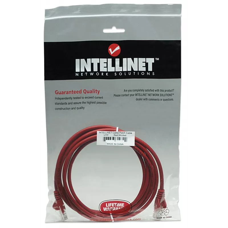 Intellinet Netzwerk-Patchkabel, Cat5e, 15m, Rot, CCA, U/UTP, PVC, RJ45, vergoldete Kontakte, Snagless, Booted, lebenslange Garantie