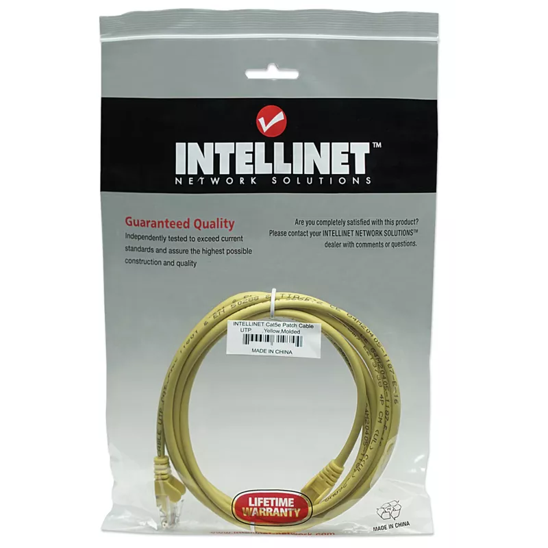 Intellinet Netzwerk-Patchkabel, Cat5e, 15 m, Gelb, CCA, U/UTP, PVC, RJ45, vergoldete Kontakte, rastnasenfrei, geschützt, lebenslange Garantie