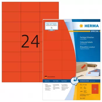 Etiketten HERMA farbig A4 70x37 mm rot Papier matt 2400 Stück