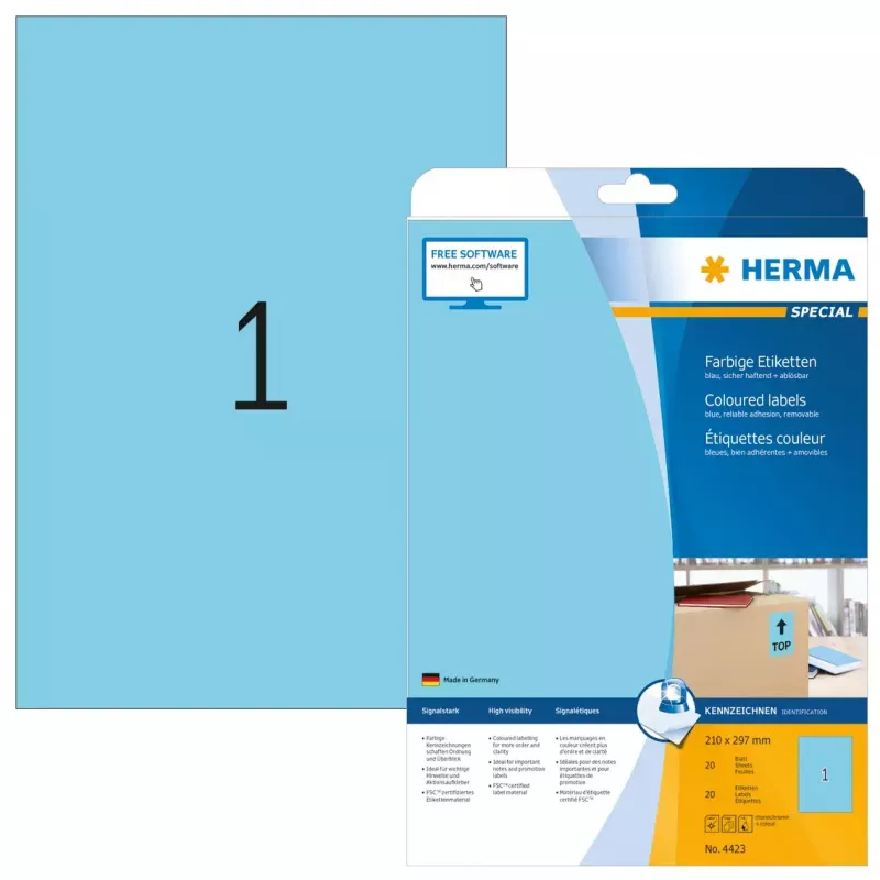 Farbige Etiketten HERMA A4 210x297 mm blau Papier matt 20 Stück