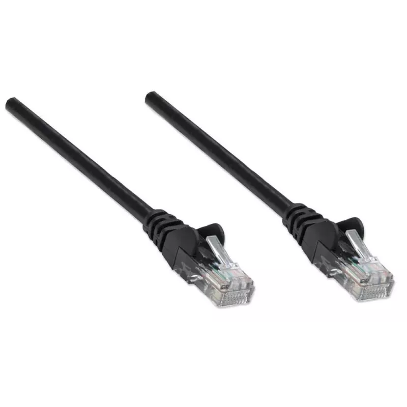 Intellinet Netzwerk-Patchkabel, Cat5e, 0,5 m, Schwarz, CCA, U/UTP, PVC, RJ45, vergoldete Kontakte, rastnasensicher, mit Zugentlastung, lebenslange Garantie