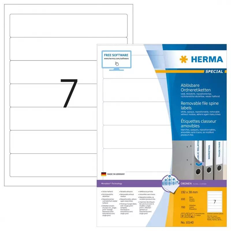 Wiederablösbare Aktenetiketten HERMA A4 192x38 mm weiß 700 Stück