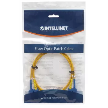 Intellinet Glasfaser-Patchkabel, OS2, SC/SC, 3 m, Gelb, Duplex, Single-Mode, 9/125 µm, LSZH, Glasfaser, Lebenslange Garantie