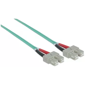 Intellinet LWL-Patchkabel, OM3, SC/SC, 3 m, Aqua, Duplex, Multimode, 50/125 µm, LSZH, Glasfaser, Lebenslange Garantie