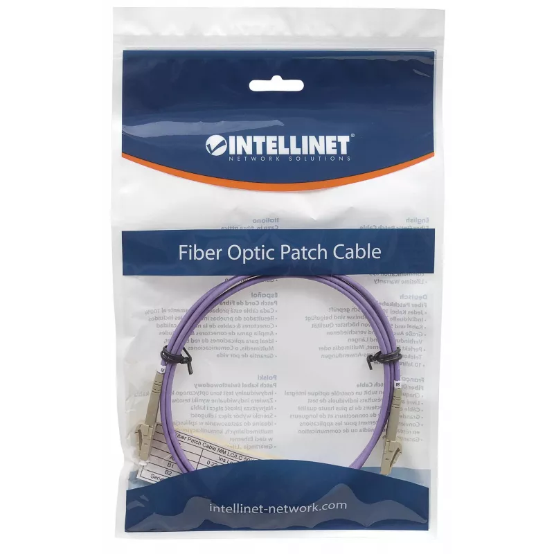 Intellinet Glasfaser-Patchkabel, OM4, LC/LC, 5m, Violett, Duplex, Multimode, 50/125 µm, LSZH, Glasfaser, Lebenslange Garantie