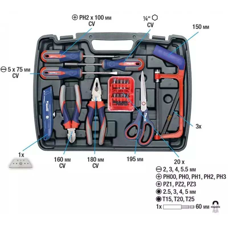 Werkzeugkoffer KWB 65 PC 65 Werkzeuge