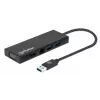 Manhattan USB-A-Dock/Hub, Anschlüsse (x5): Ethernet, HDMI, USB-A (x2) und VGA, Micro-USB-Stromeingang (optional, nur wenn zusätzliche Stromversorgung benötigt wird. Nicht erforderlich für Dual-Monitor-Funktionalität. Kabel nicht im Lieferumfang enthalten), Aluminium, Schwarz, Drei Jahre Garantie