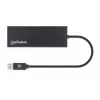 Manhattan USB-A-Dock/Hub, Anschlüsse (x5): Ethernet, HDMI, USB-A (x2) und VGA, Micro-USB-Stromeingang (optional, nur wenn zusätzliche Stromversorgung benötigt wird. Nicht erforderlich für Dual-Monitor-Funktionalität. Kabel nicht im Lieferumfang enthalten), Aluminium, Schwarz, Drei Jahre Garantie