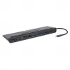 Manhattan USB-C Dock/Hub mit Kartenleser und MST, Anschlüsse (x9): Audio 3,5 mm, DisplayPort, Ethernet, HDMI, USB-A (x3), USB-C und VGA, mit Power Delivery (100 W) zum USB-C-Anschluss (Hinweis: zusätzliches USB-C-Netzteil und USB-C-Kabel erforderlich), alle Anschlüsse können gleichzeitig genutzt werden