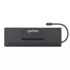 Manhattan USB-C Dock/Hub mit Kartenleser und MST, Anschlüsse (x9): Audio 3,5 mm, DisplayPort, Ethernet, HDMI, USB-A (x3), USB-C und VGA, mit Power Delivery (100 W) zum USB-C-Anschluss (Hinweis: zusätzliches USB-C-Netzteil und USB-C-Kabel erforderlich), alle Anschlüsse können gleichzeitig genutzt werden