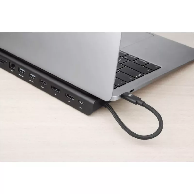 Manhattan USB-C Dock/Hub mit Kartenleser und MST, Anschlüsse (x9): Audio 3,5 mm, DisplayPort, Ethernet, HDMI, USB-A (x3), USB-C und VGA, mit Power Delivery (100 W) zum USB-C-Anschluss (Hinweis: zusätzliches USB-C-Netzteil und USB-C-Kabel erforderlich), alle Anschlüsse können gleichzeitig genutzt werden