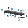 Manhattan USB-C Dock/Hub mit Kartenleser und MST, Anschlüsse (x9): Audio 3,5 mm, DisplayPort, Ethernet, HDMI, USB-A (x3), USB-C und VGA, mit Power Delivery (100 W) zum USB-C-Anschluss (Hinweis: zusätzliches USB-C-Netzteil und USB-C-Kabel erforderlich), alle Anschlüsse können gleichzeitig genutzt werden