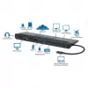 Manhattan USB-C Dock/Hub mit Kartenleser und MST, Anschlüsse (x9): Audio 3,5 mm, DisplayPort, Ethernet, HDMI, USB-A (x3), USB-C und VGA, mit Power Delivery (100 W) zum USB-C-Anschluss (Hinweis: zusätzliches USB-C-Netzteil und USB-C-Kabel erforderlich), alle Anschlüsse können gleichzeitig genutzt werden