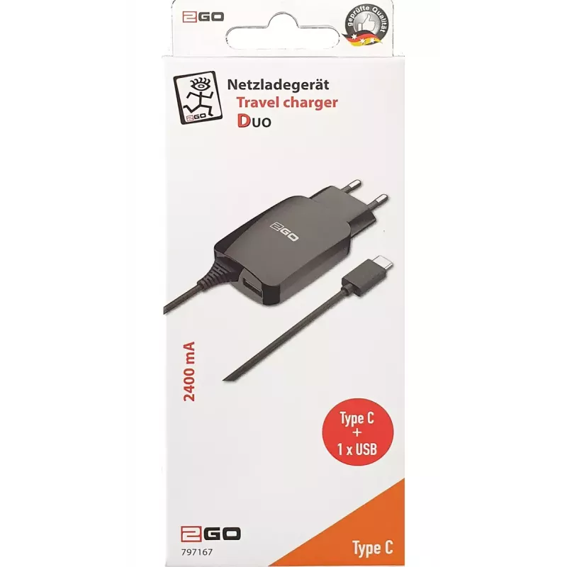 Indoor-Ladegerät 2GO 797167 Universal Schwarz AC 5V 1,4m Kabel