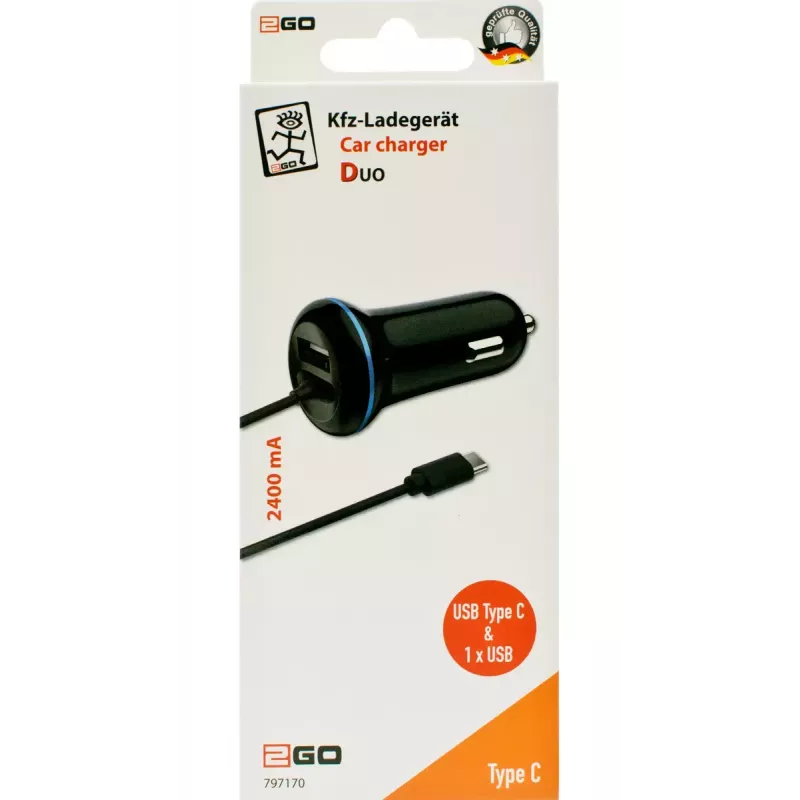 Mobiles Ladegerät 2GO 797170 Universal Schwarz Zigarettenanzünder Auto 12/24V USB 1,4m