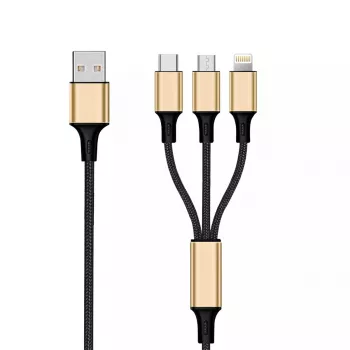 USB-Kabel 2GO 797152 3m USB B USB C/Micro-USB B/Lightning Schwarz Gold
