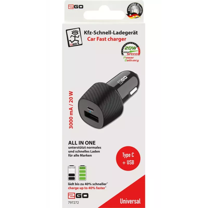 Ladegerät für Mobilgeräte 2GO 797272 Universal Schwarz Schnellladung Auto