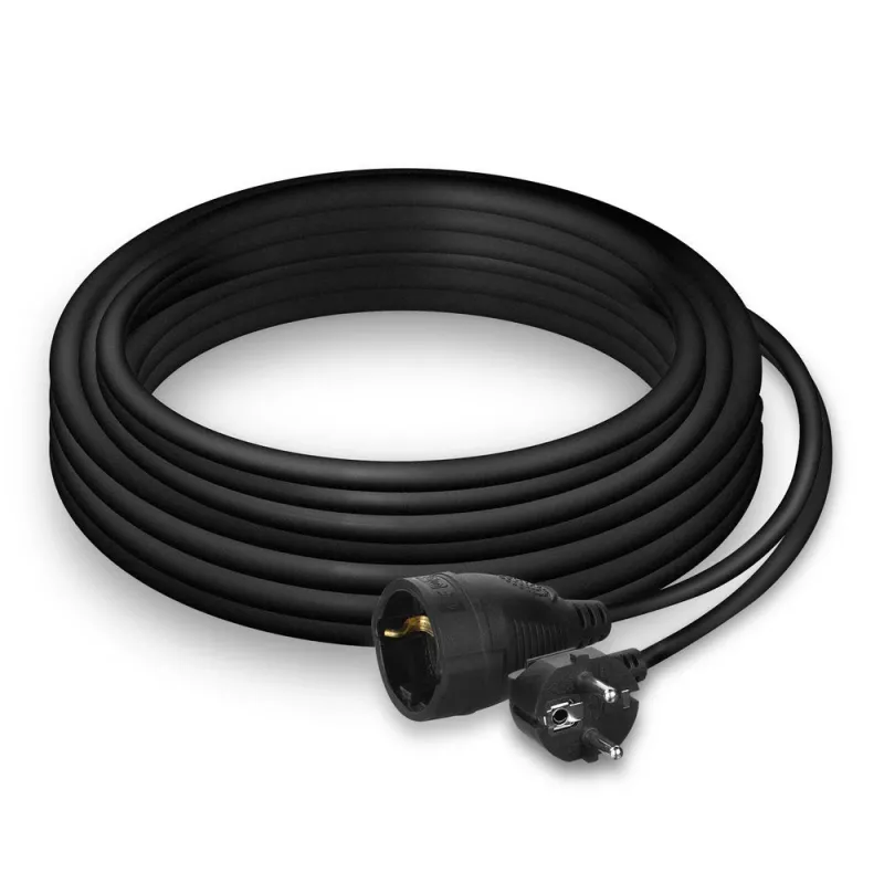 ACT Stromverlängerungskabel CEE 7/7 Stecker (abgewinkelt) - CEE 7/7 Buchse schwarz 10 m