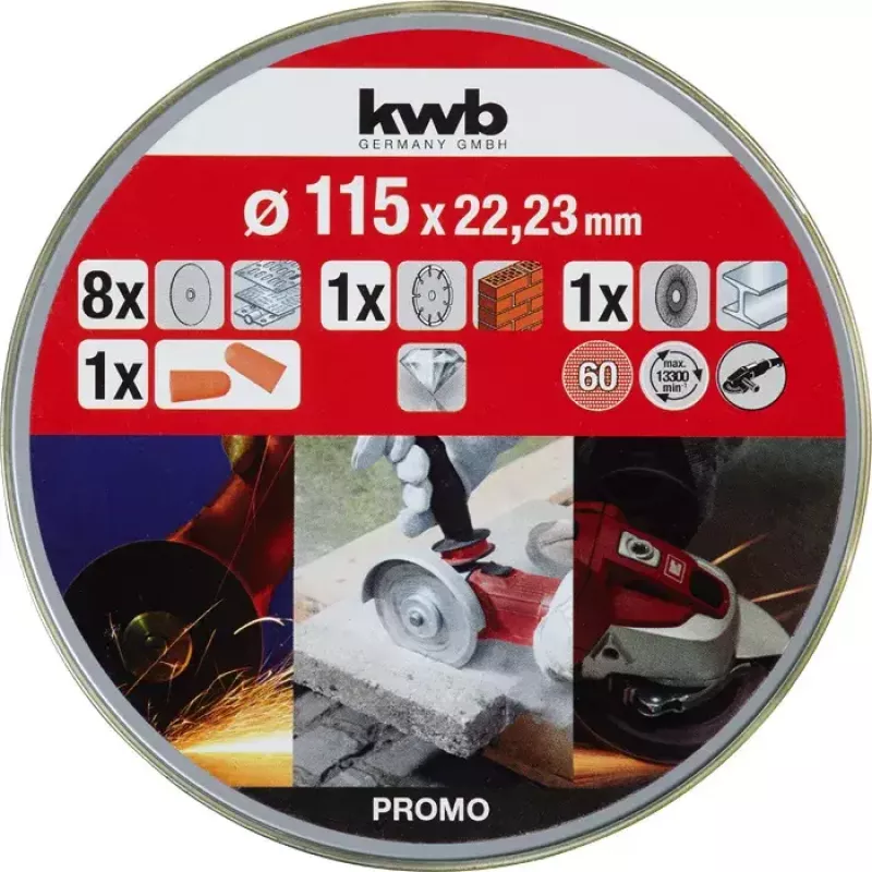 Schneidscheiben-Set KWB 712041 Starter-Set 10 Stück Flache Aufnahme für Ziegel, Marmor, Stahl