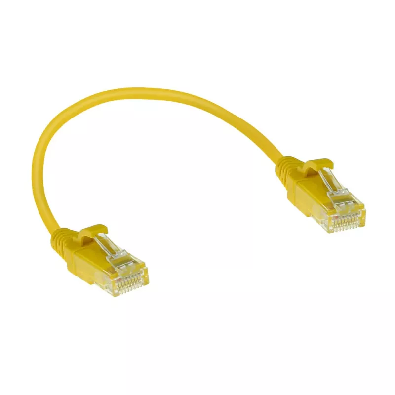 ACT Gelb 0,15 m LSZH U/UTP CAT6 Rechenzentrums-Slimline-Patchkabel, rastnasenfrei mit RJ45-Steckern
