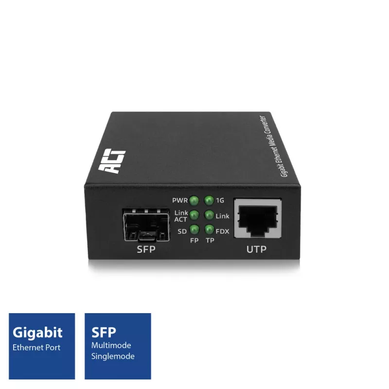 Netzwerk-Medienkonverter ACT AC4451 1000 Mbit/s Multimode Singlemode Schwarz