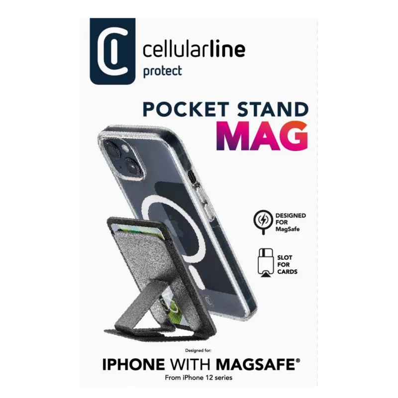 Cellularline Pocket Stand Mag Magnetische Kartenhalterung mit Standfunktion kompatibel mit MagSafe