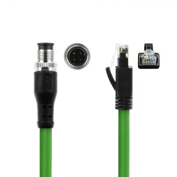 ACT Industrial 5,00 Meter Sensorkabel M12D 4-polig Stecker rechtwinklig auf RJ45 Stecker, Superflex Xtreme TPE-Kabel, geschirmt