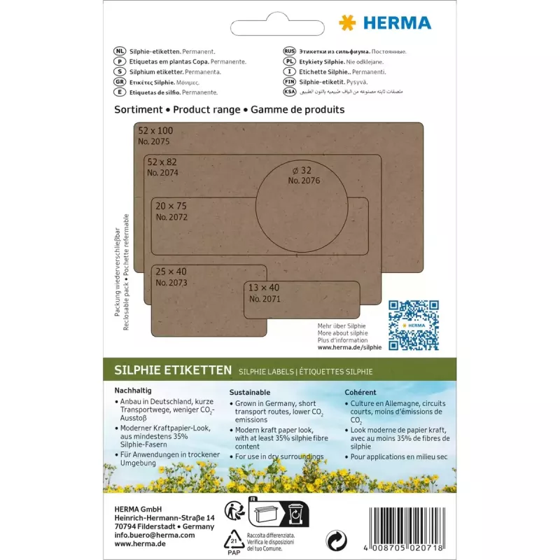HERMA 2071 Selbstklebeetiketten - Abgerundetes Rechteck - Permanent - Braun - 12x40mm - 672 Stück