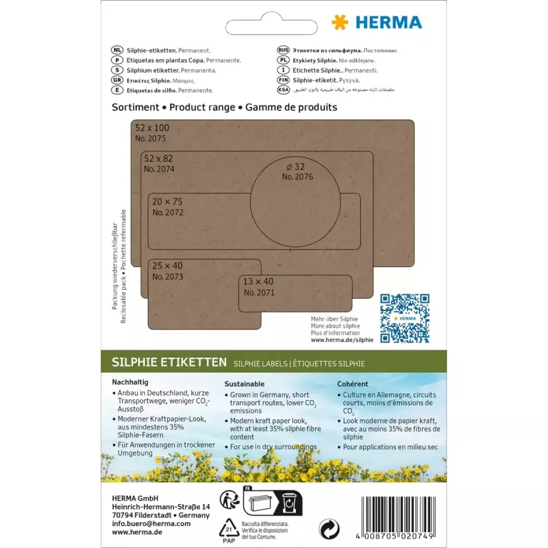 HERMA 2074 Selbstklebeetiketten – Abgerundetes Rechteck, permanent haftend, braun, 52x82 mm, 96 Stück