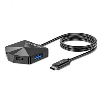 Manhattan USB-C & USB-A Combo-Dock/Hub, Ports (4): USB-A (x2) und USB-C (x2), 5 Gbit/s (USB 3.2 Gen1 auch bekannt als USB 3.0), abgewinkelte Form für einfachen Zugang zu den Ports, USB-betrieben (kein externes Netzteil erforderlich)